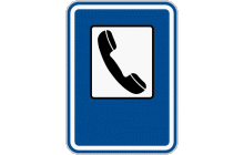 Dopravní značka „Telefon“ (č. IJ 6) Informuje o blízkosti místa, kde je veřejně přístupný telefonní přístroj. Vzdálenost k místu lze uvést přímo na značce dole nebo ji vyznačit pomocí dodatkové tabulky. Směr k místu lze vyznačit pomocí dodatkové tabulky. TestImage